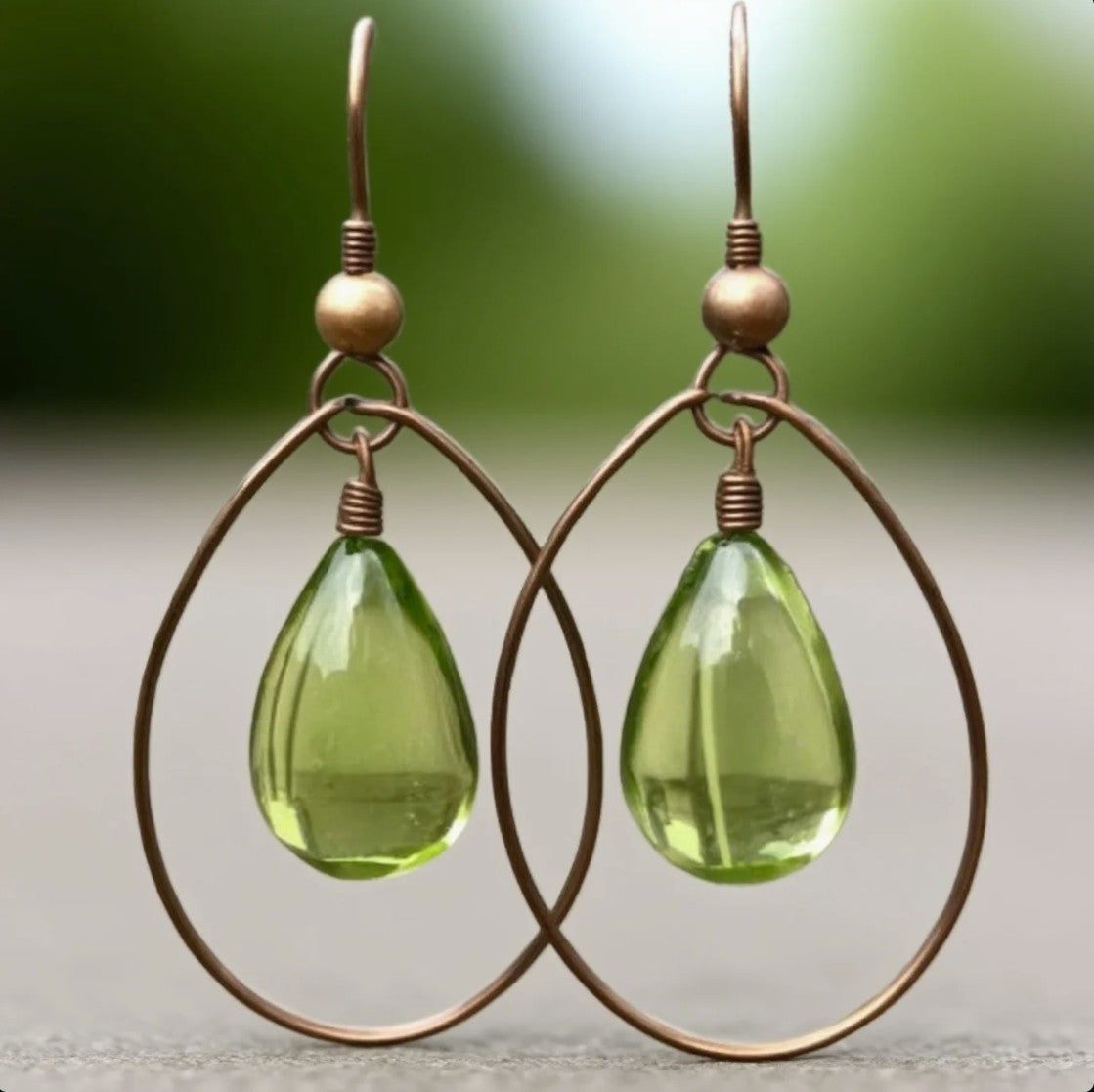 Olive Green Handmade Teardrop Earrings