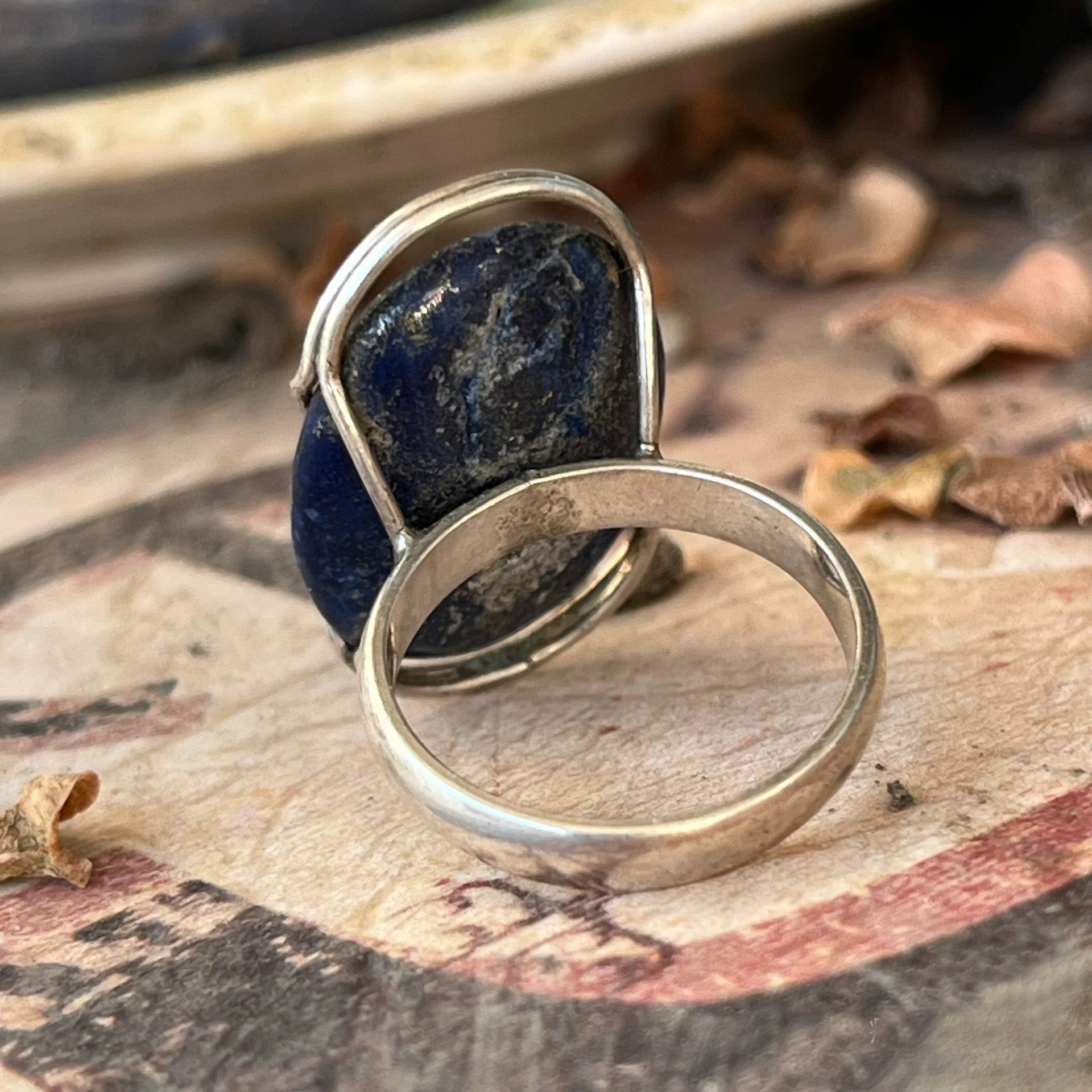 Sterling Silver Wire Wrapped Lapis Lazuli Ring – Handmade Oval Blue Stone Statement Jewelry