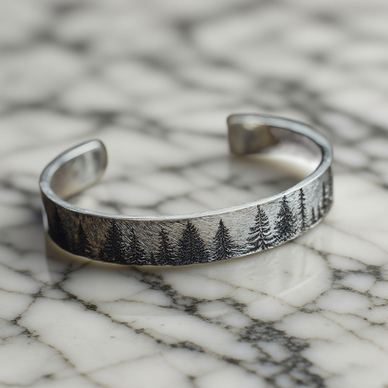 Rustic Forest Cuff Bracelet – Handcrafted Vintage-Style Tree Engraved Bangle for Men and Women