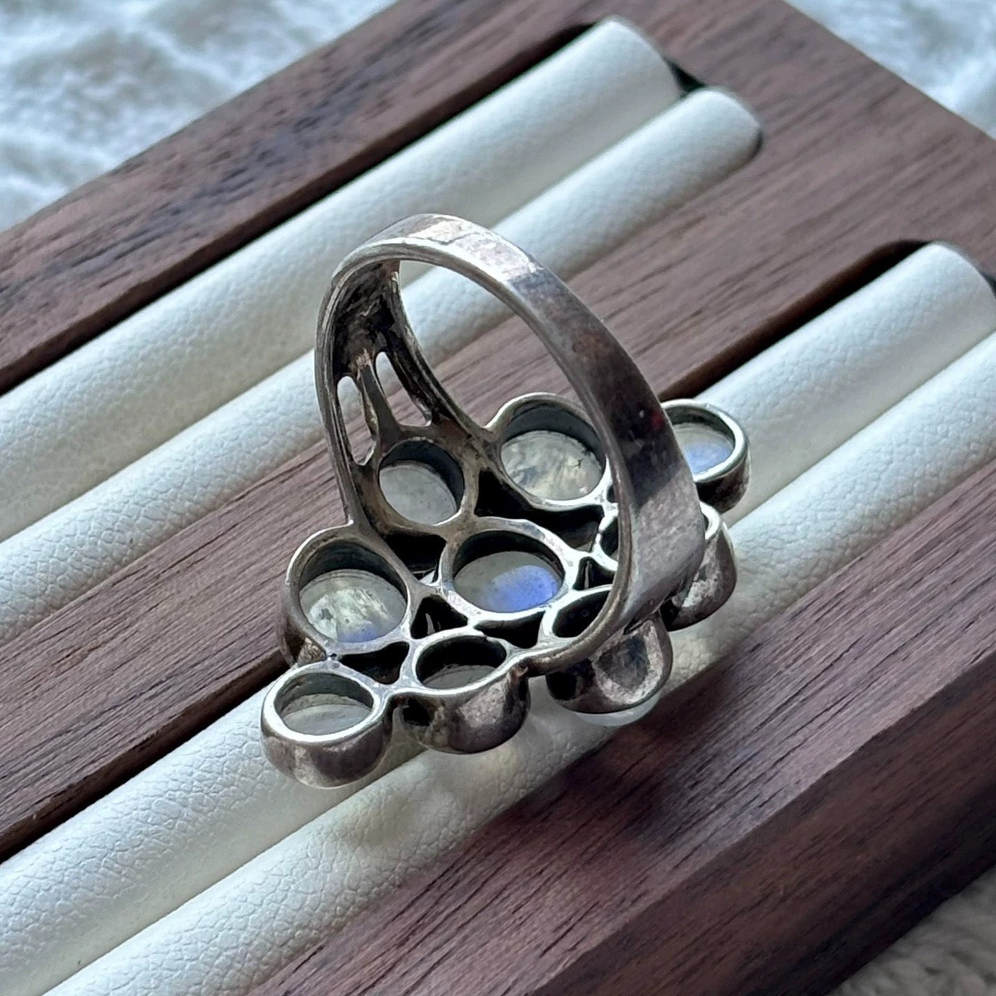 Moonstone Cluster Statement Ring – Sterling Silver Nine-Stone Celestial Goddess Ring