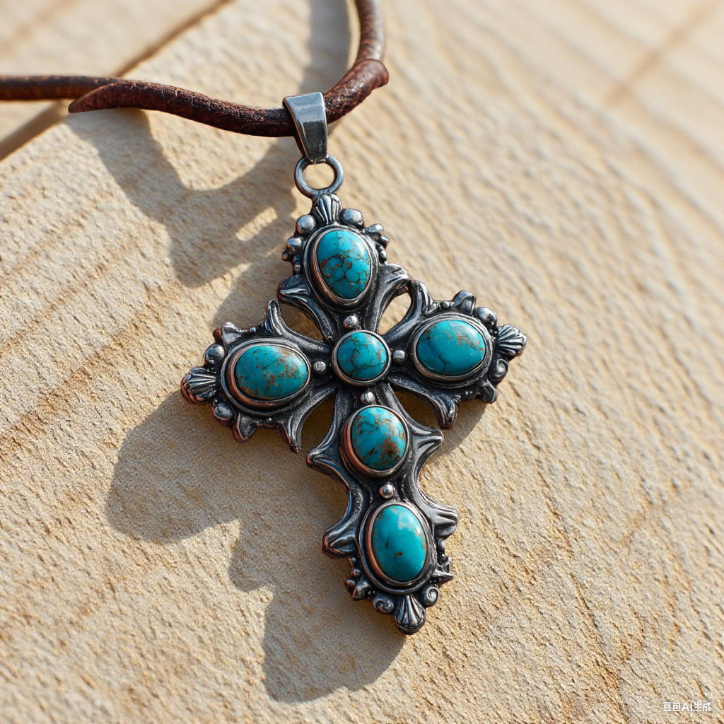 Turquoise Cross Pendant Necklace – Vintage Silver Western Jewelry