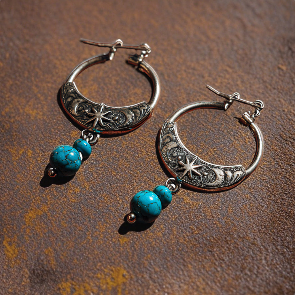 Boho Crescent Moon & Star Hoop Earrings