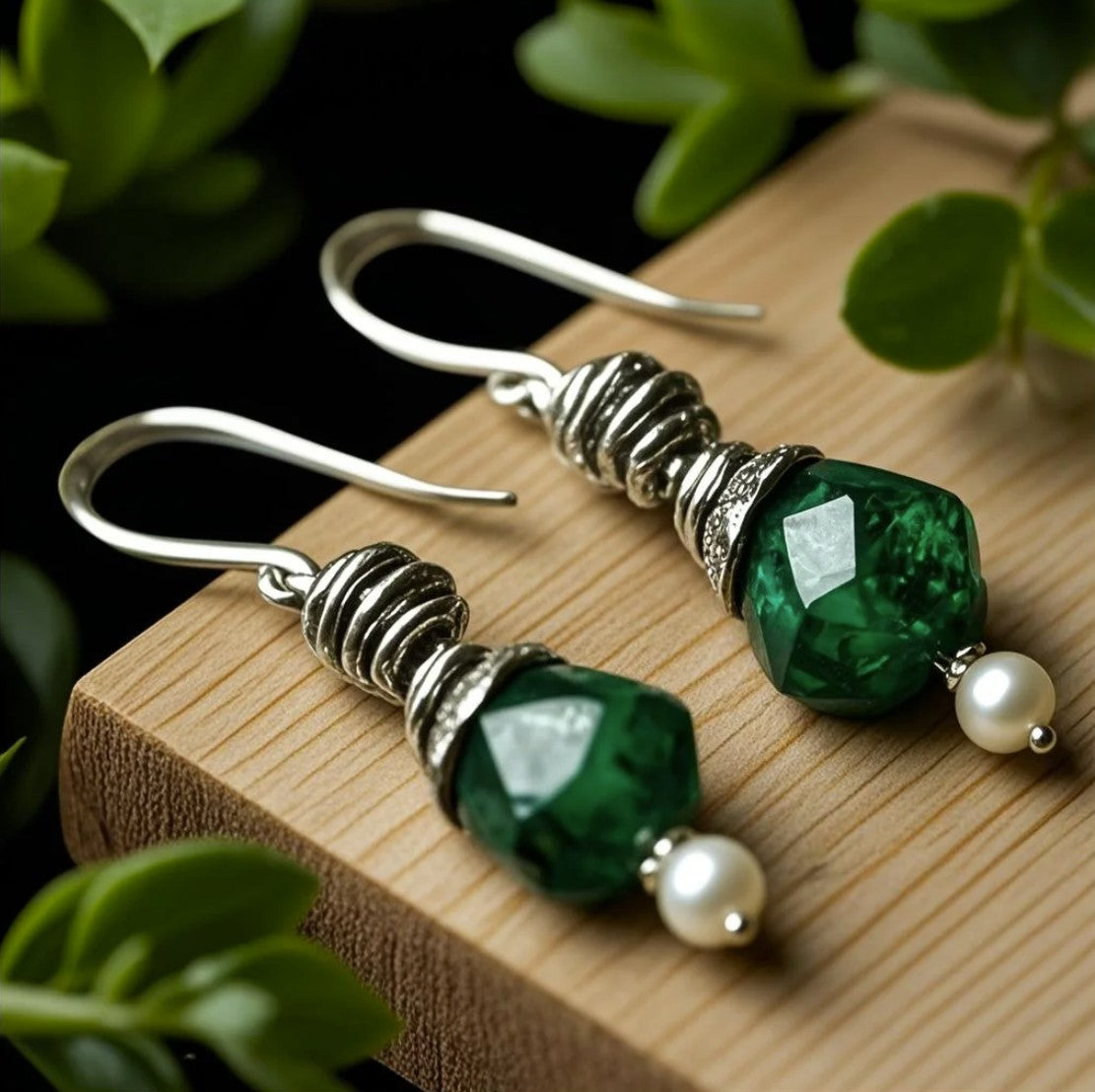Green Aventurine and Pearl Drop Earrings