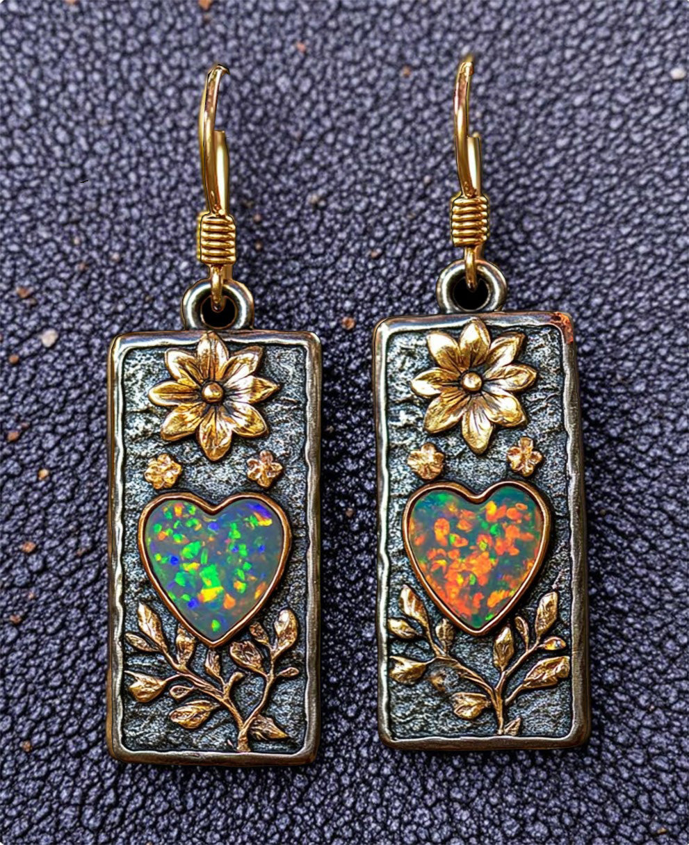 Handcrafted Vintage Floral Heart Opal Earrings