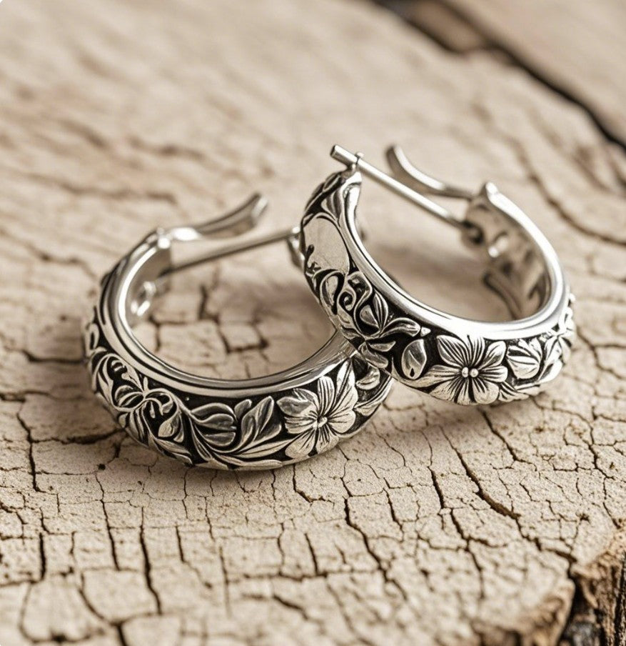 Vintage Floral Hoop Earrings