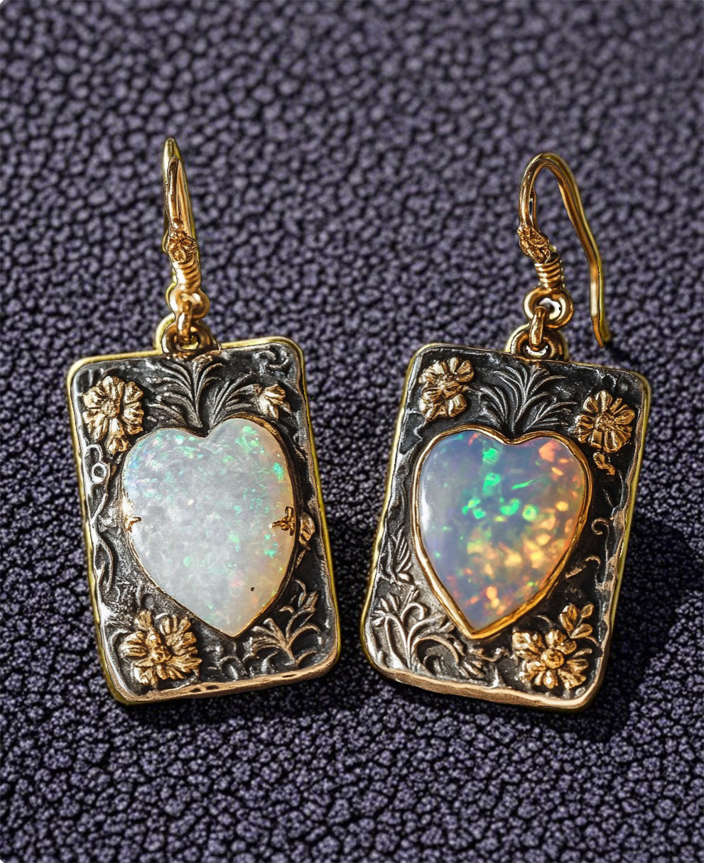 Romantic Floral Heart Opal Earrings
