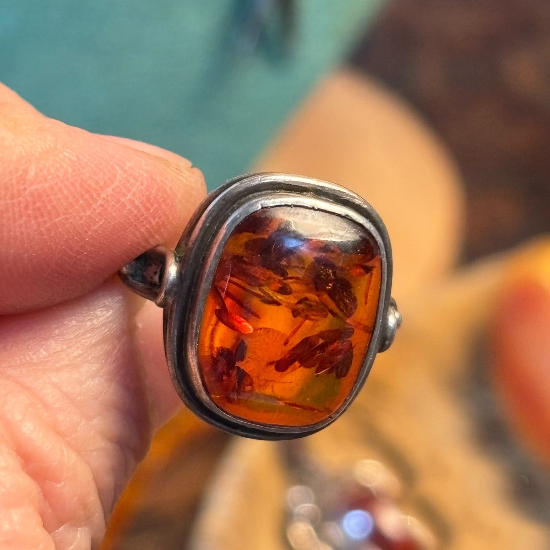 Vintage Baltic Amber Ring in Sterling Silver – Handmade Retro Style Jewelry for Women