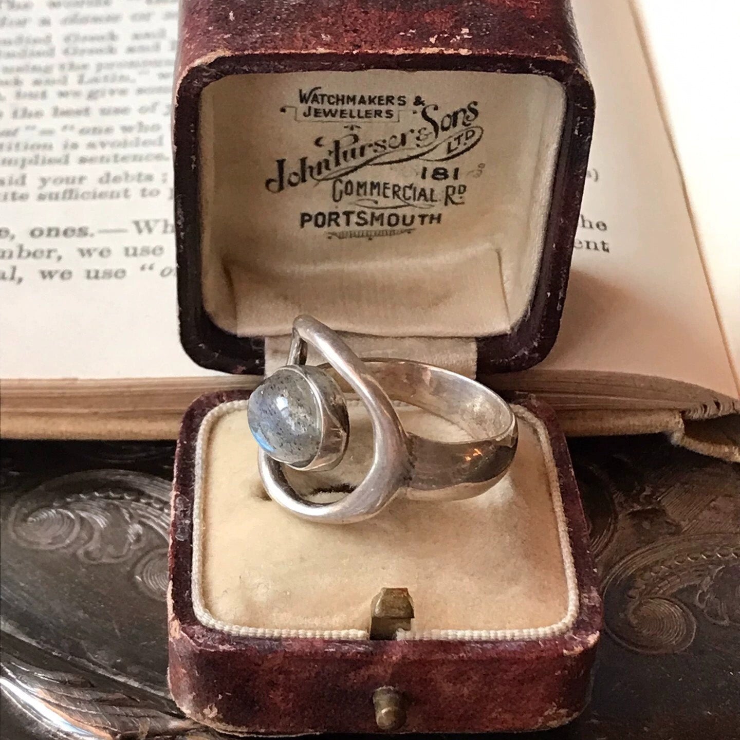 Modern Labradorite Triangle Ring – Sculptural Sterling Silver Open Frame Design