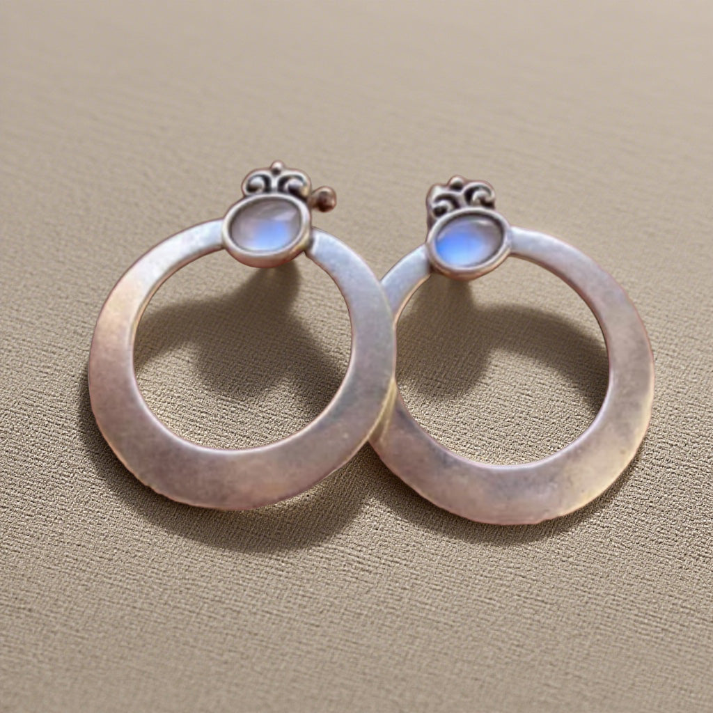 Moonstone & Lavender Gemstone Circle Earrings – Vintage Boho Dangle Design