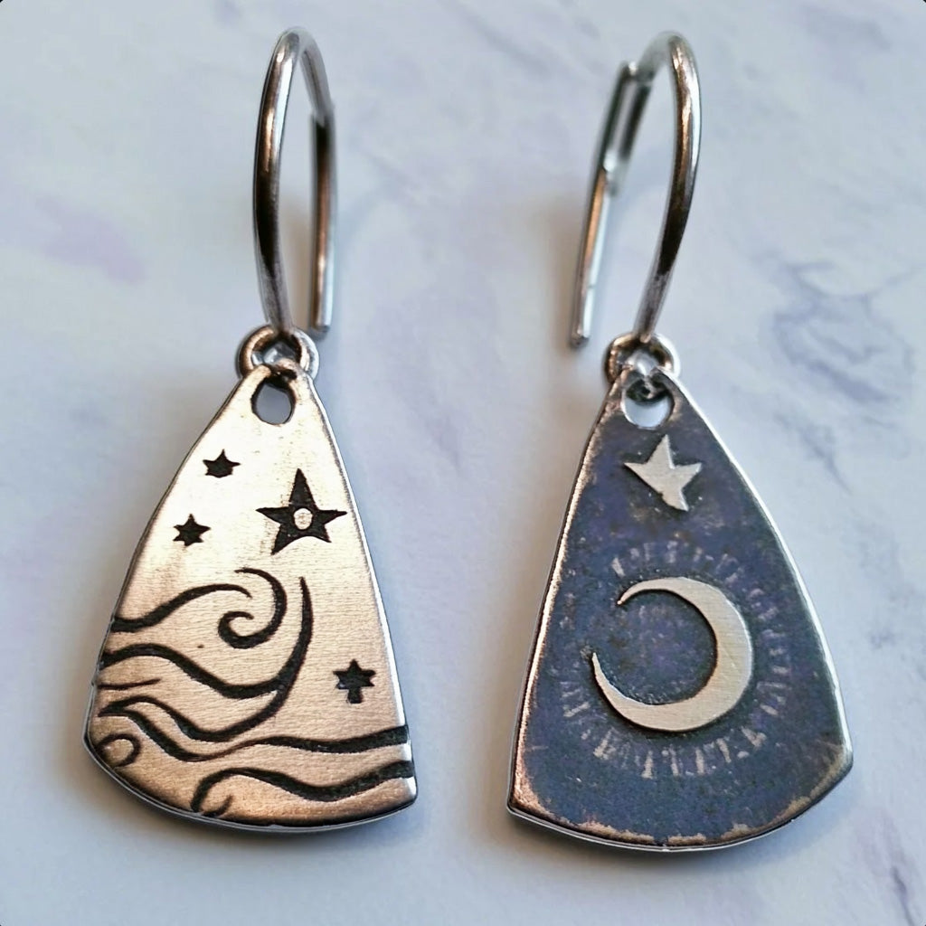 Celestial Moon & Stars Earrings – Handcrafted Silver Night Sky Dangles
