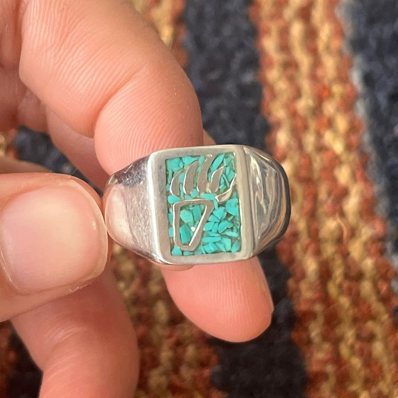 Sterling Silver Bear Paw Ring with Turquoise Inlay