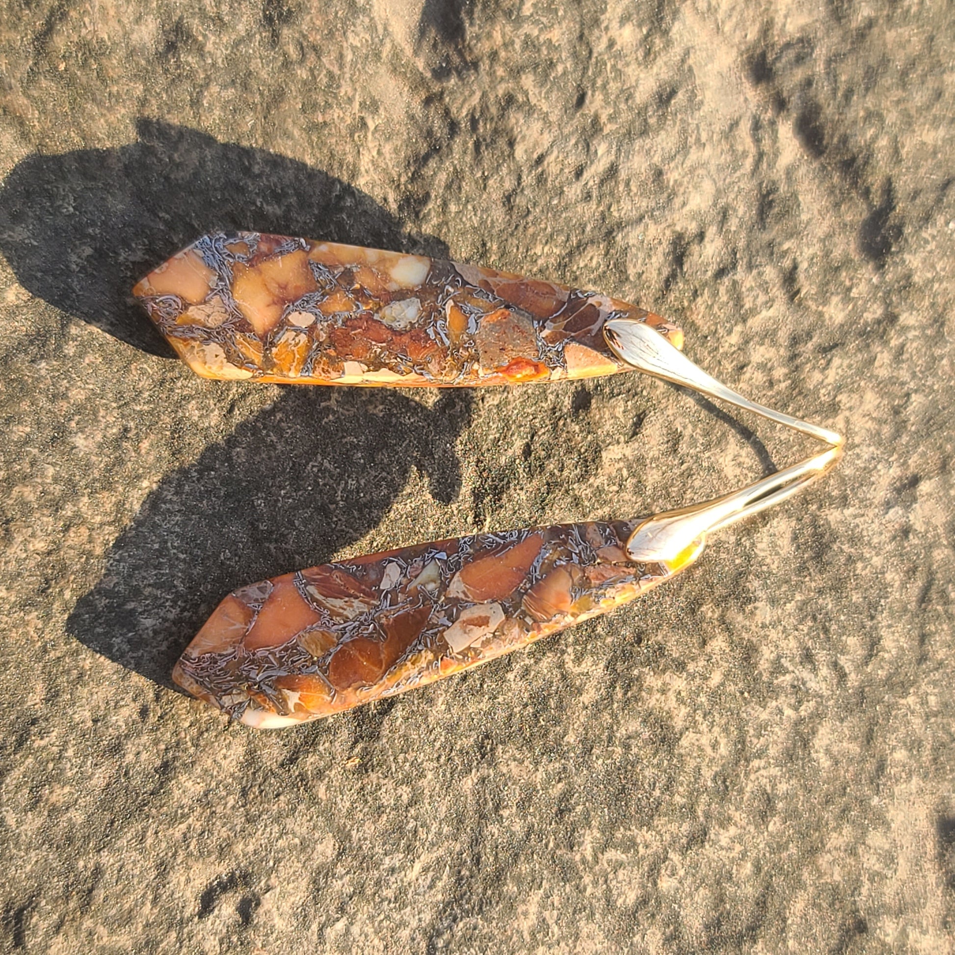 Natural Stone-Inspired Drop Earrings with Gold Hooks