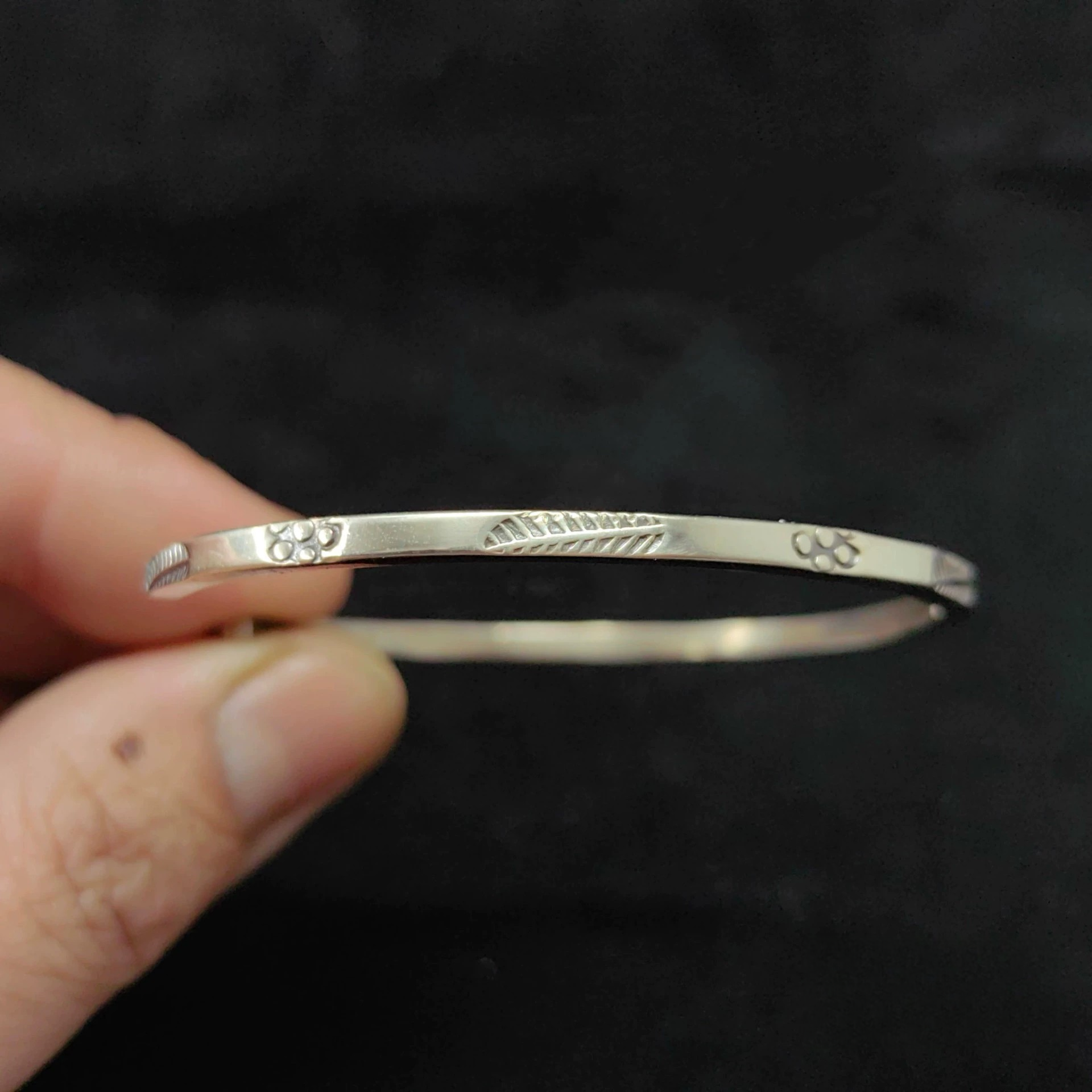 Minimalist Stamped Sterling Silver Cuff Bracelet – Thin Handcrafted Boho Bangle for Women and Men