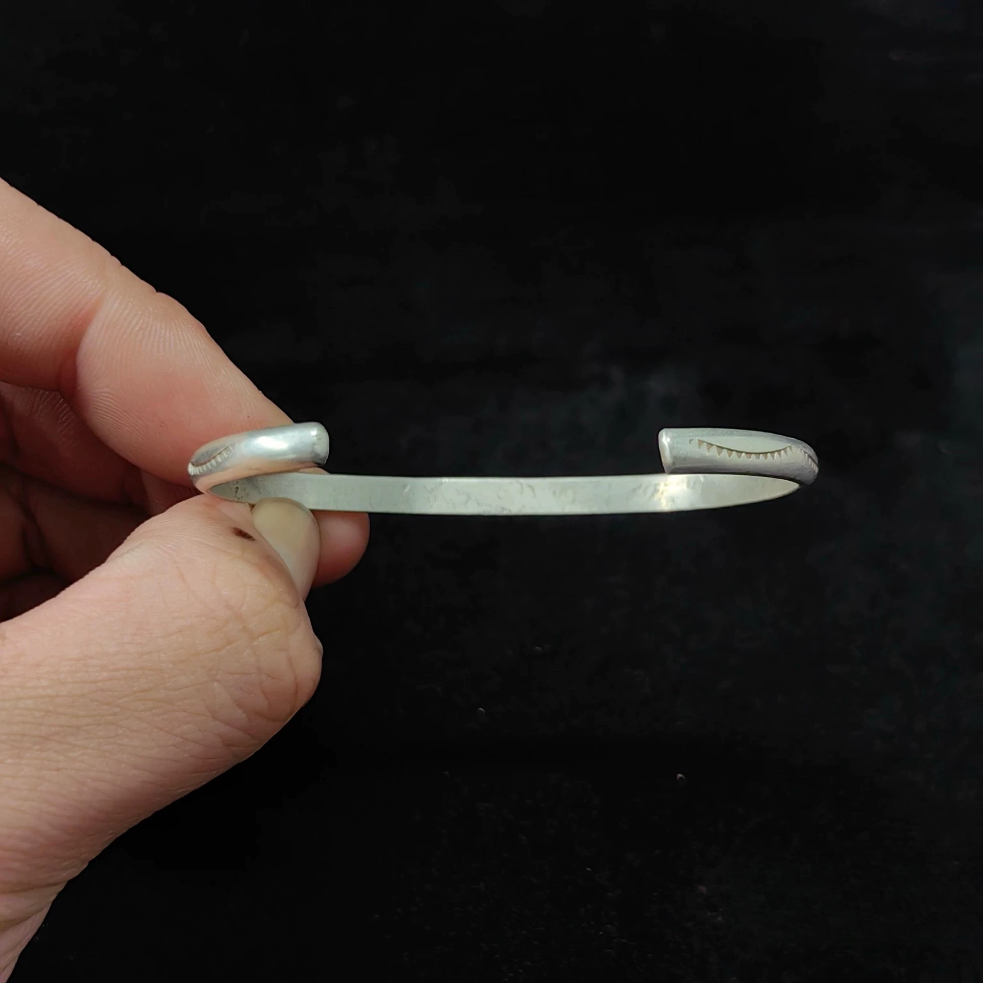 Sterling Silver Textured Edge Cuff Bracelet – Handcrafted Minimalist Open Bangle for Men and Women