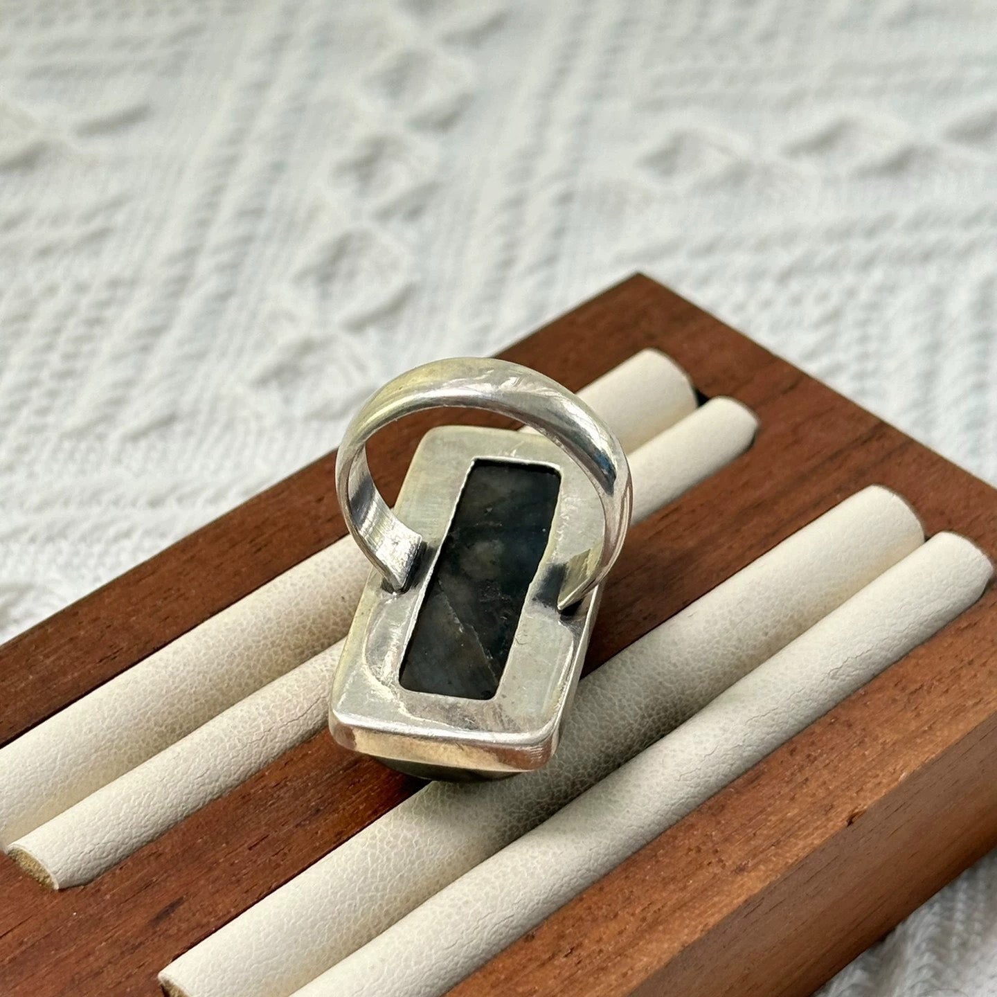 Elegant Labradorite Sterling Silver Ring with Bold Rectangular Cut