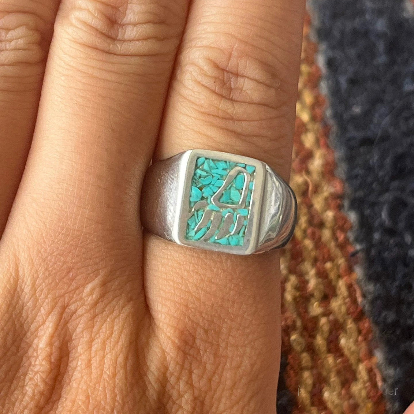 Sterling Silver Bear Paw Ring with Turquoise Inlay