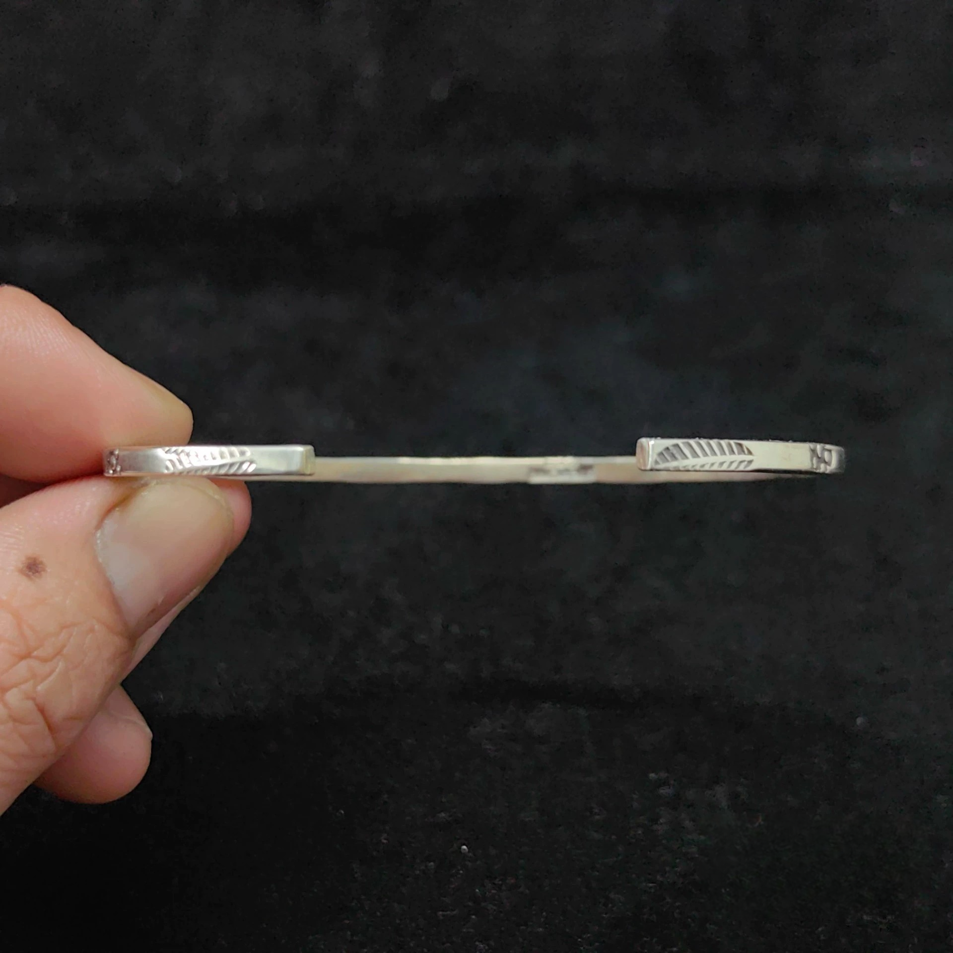 Minimalist Stamped Sterling Silver Cuff Bracelet – Thin Handcrafted Boho Bangle for Women and Men