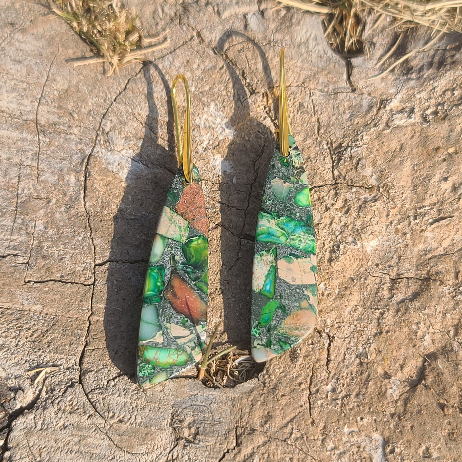 Handmade Jungle Green Mosaic Resin Earrings