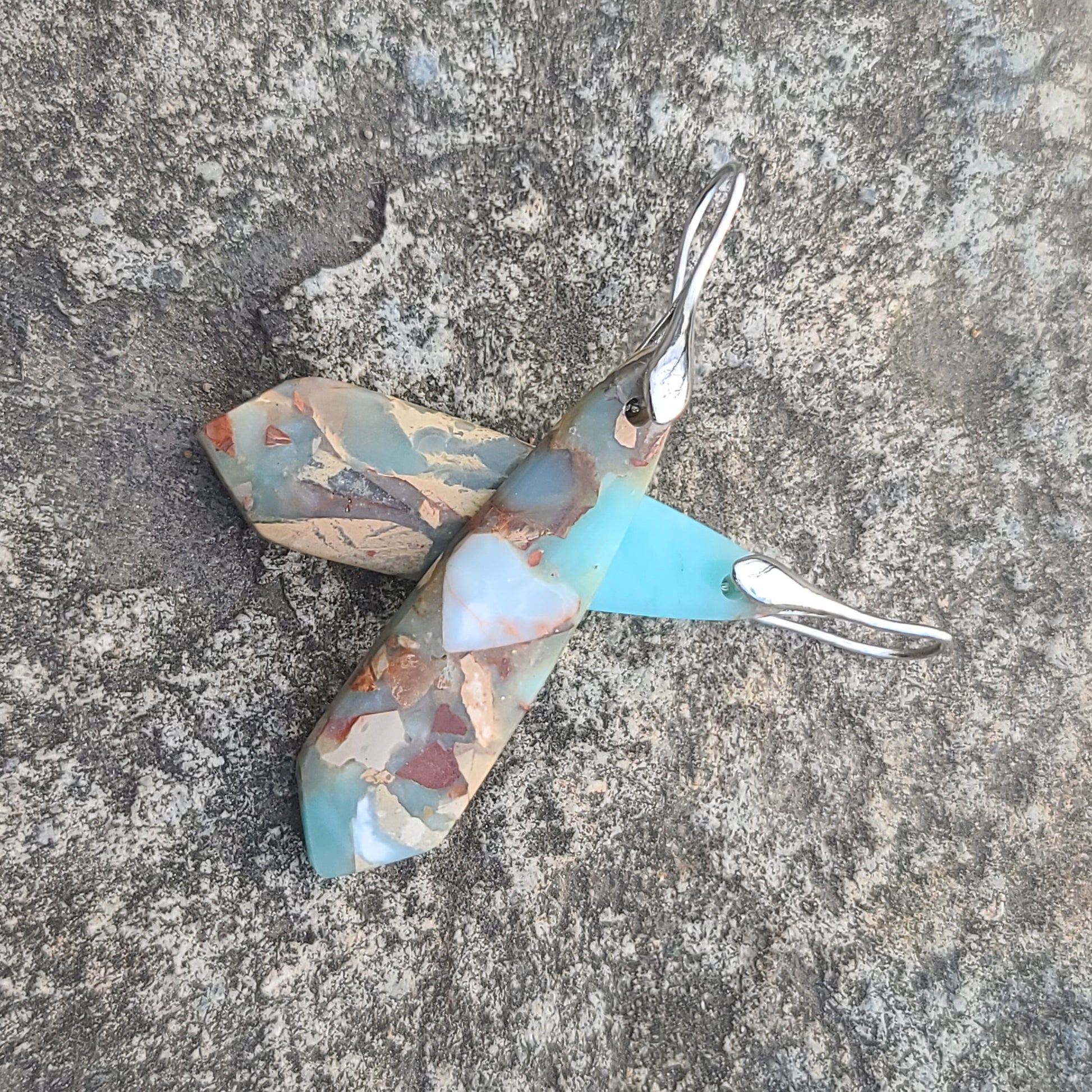 Handmade Turquoise & Sandstone Look Resin Drop Earrings – Natural Earth Tone Statement Jewelry