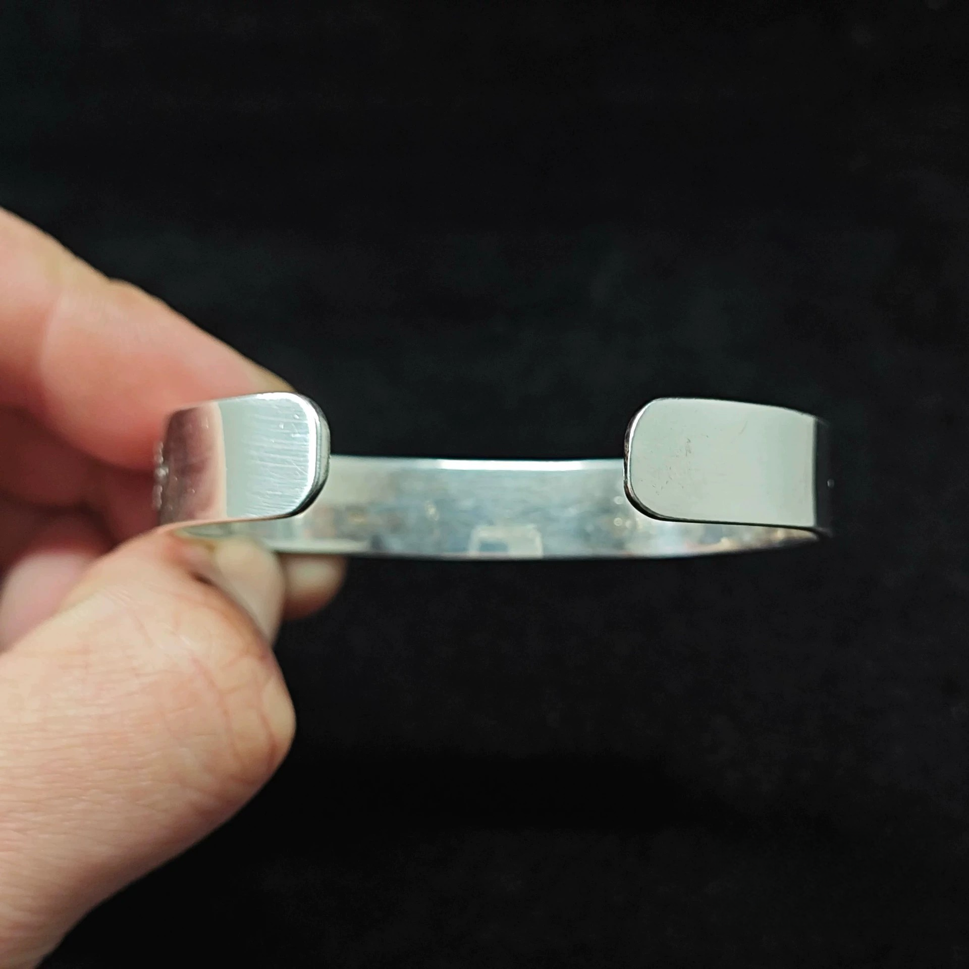 Minimalist Sterling Silver Cuff Bracelet with Stamped Cross and Dot Accents – Handmade Unisex Bangle