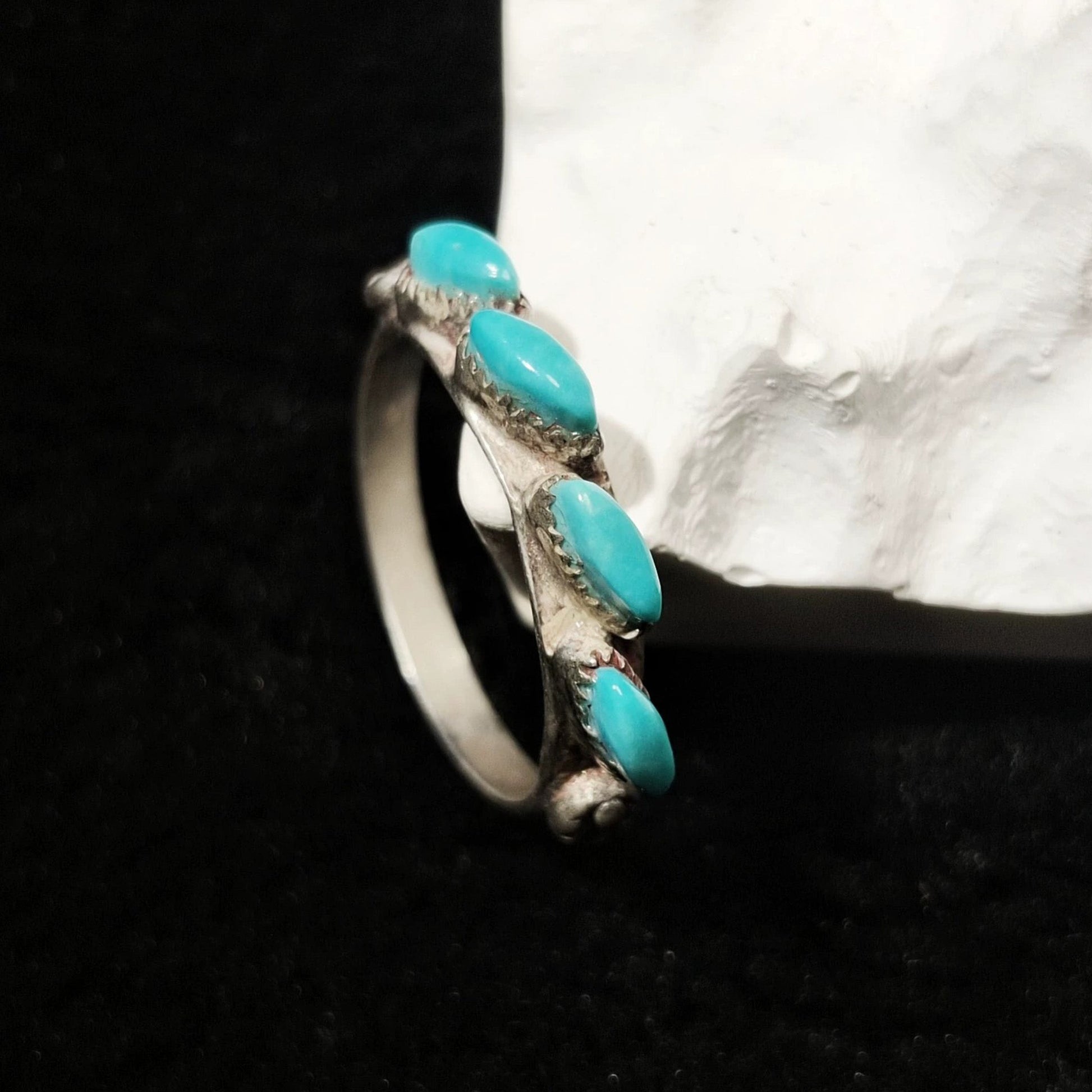 Vintage Triple Turquoise Sterling Silver Ring – Southwestern Handmade Stackable Band