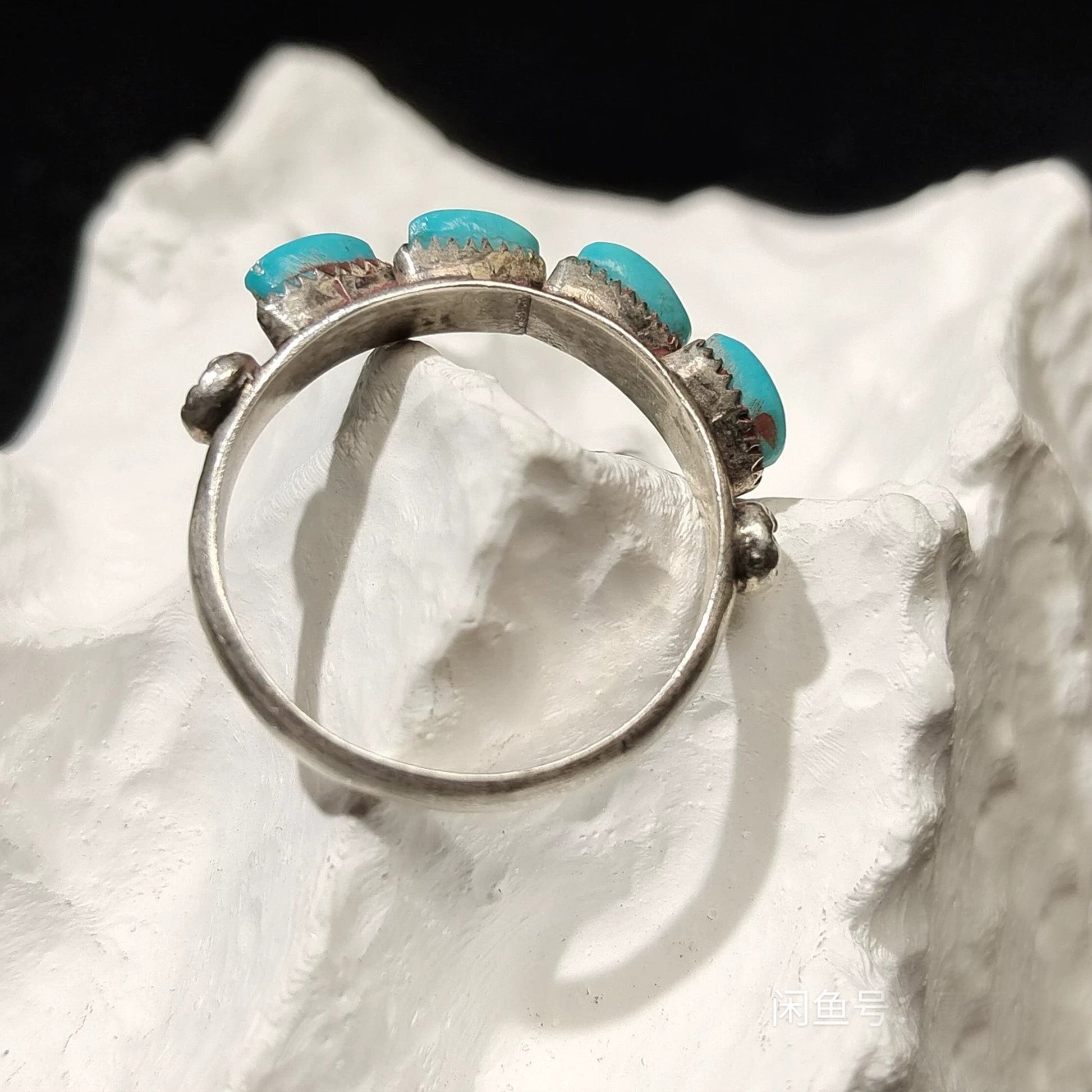 Vintage Triple Turquoise Sterling Silver Ring – Southwestern Handmade Stackable Band