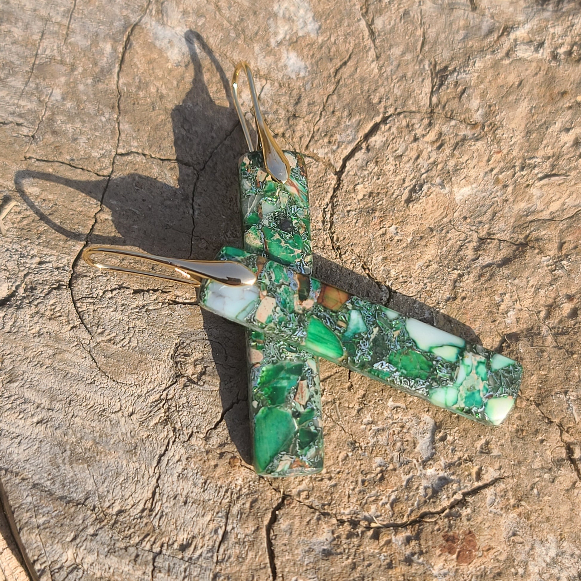 Handmade Jungle Green Mosaic Resin Earrings