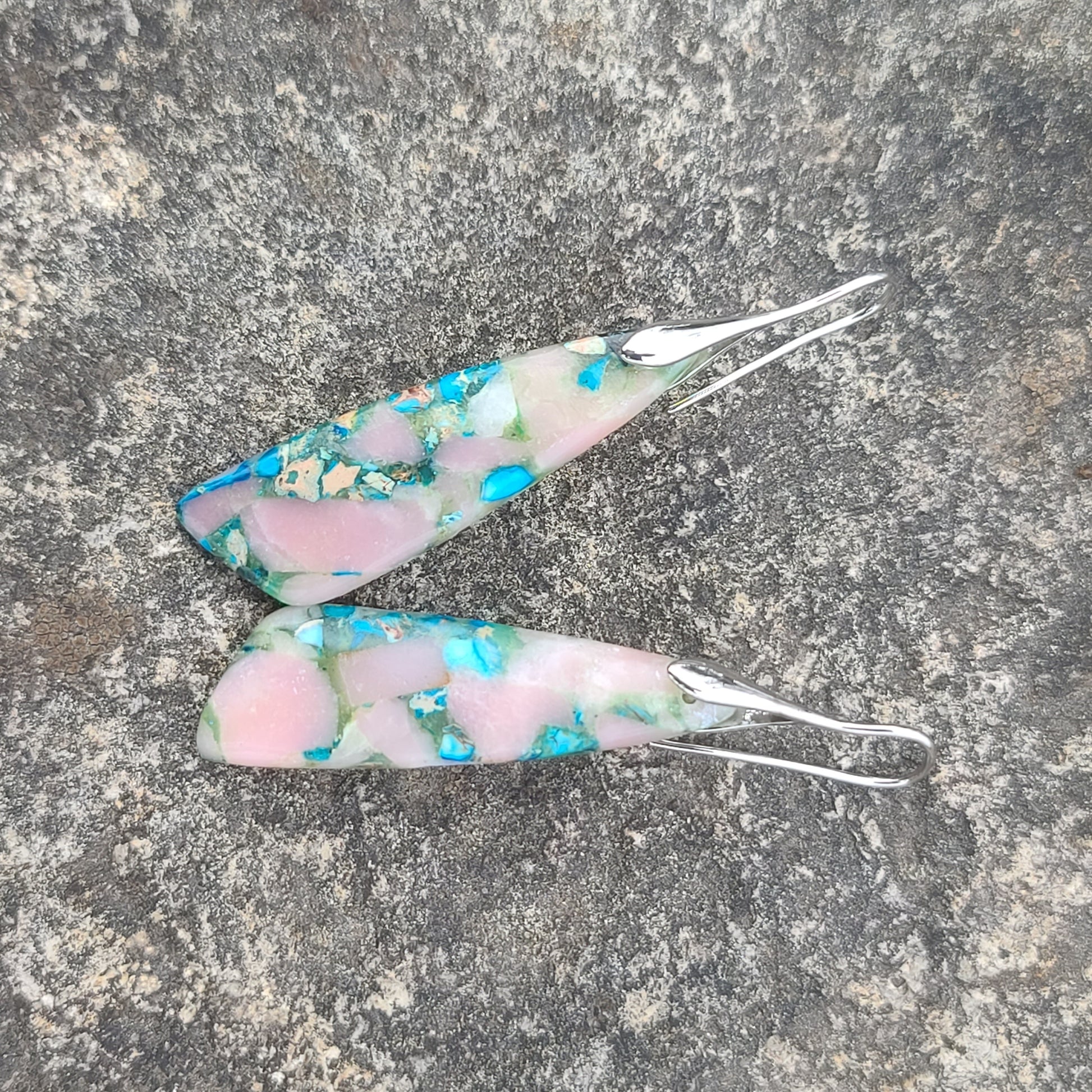 Handcrafted Pink & Turquoise Stone Resin Dangle Earrings