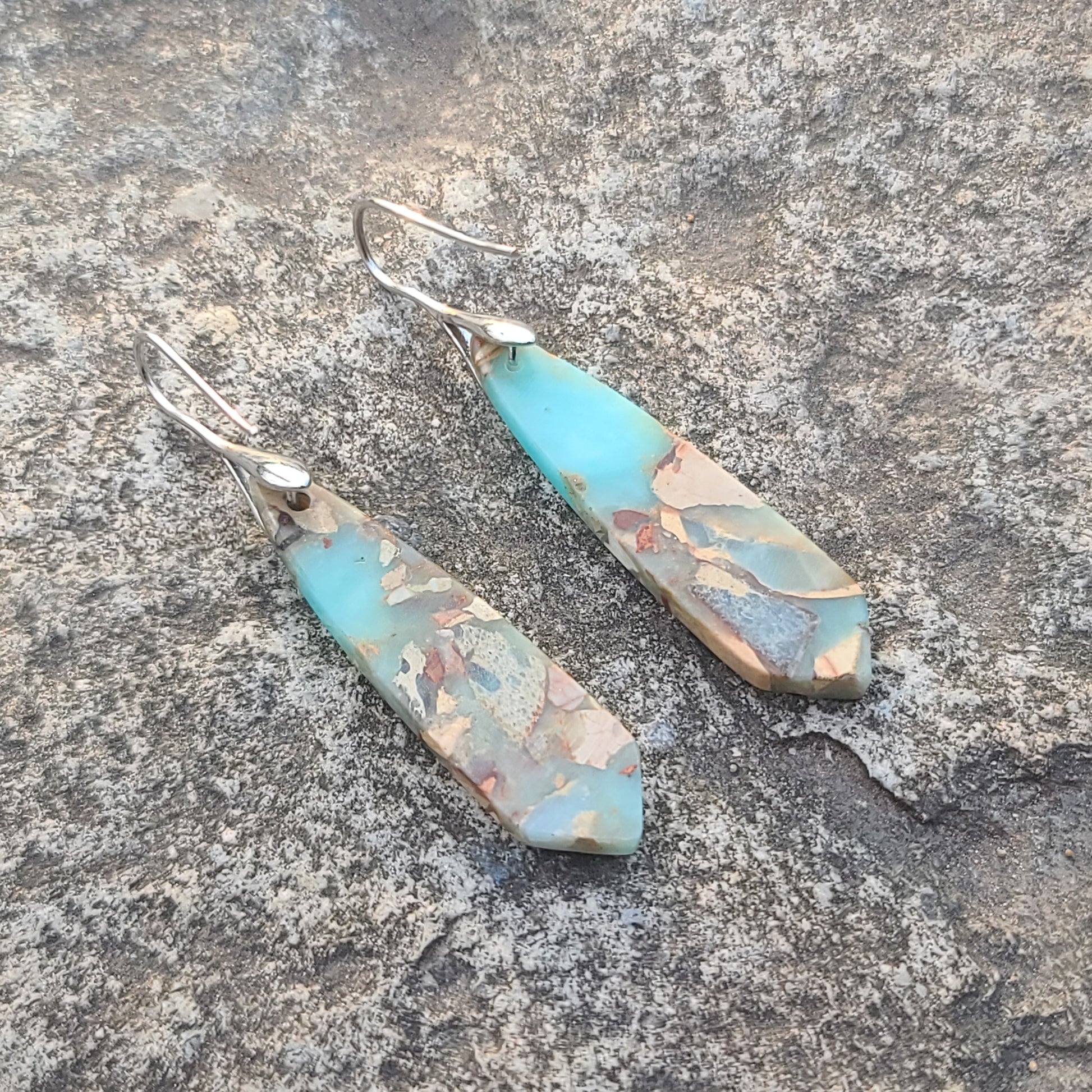 Handmade Turquoise & Sandstone Look Resin Drop Earrings – Natural Earth Tone Statement Jewelry