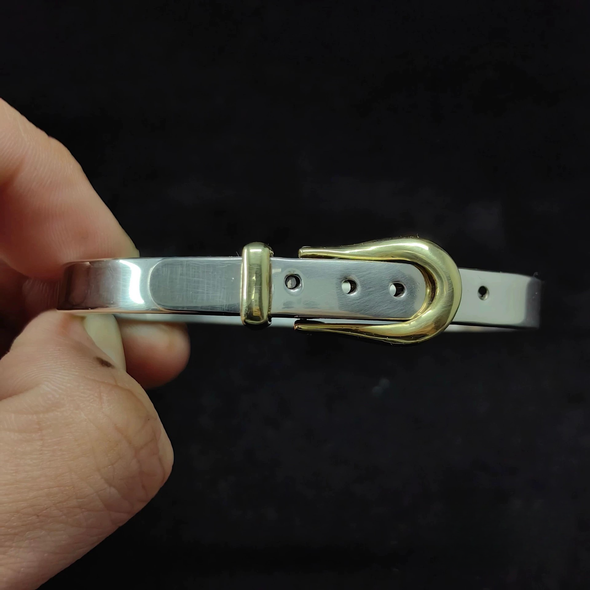 Sterling Silver Belt Buckle Bangle Bracelet