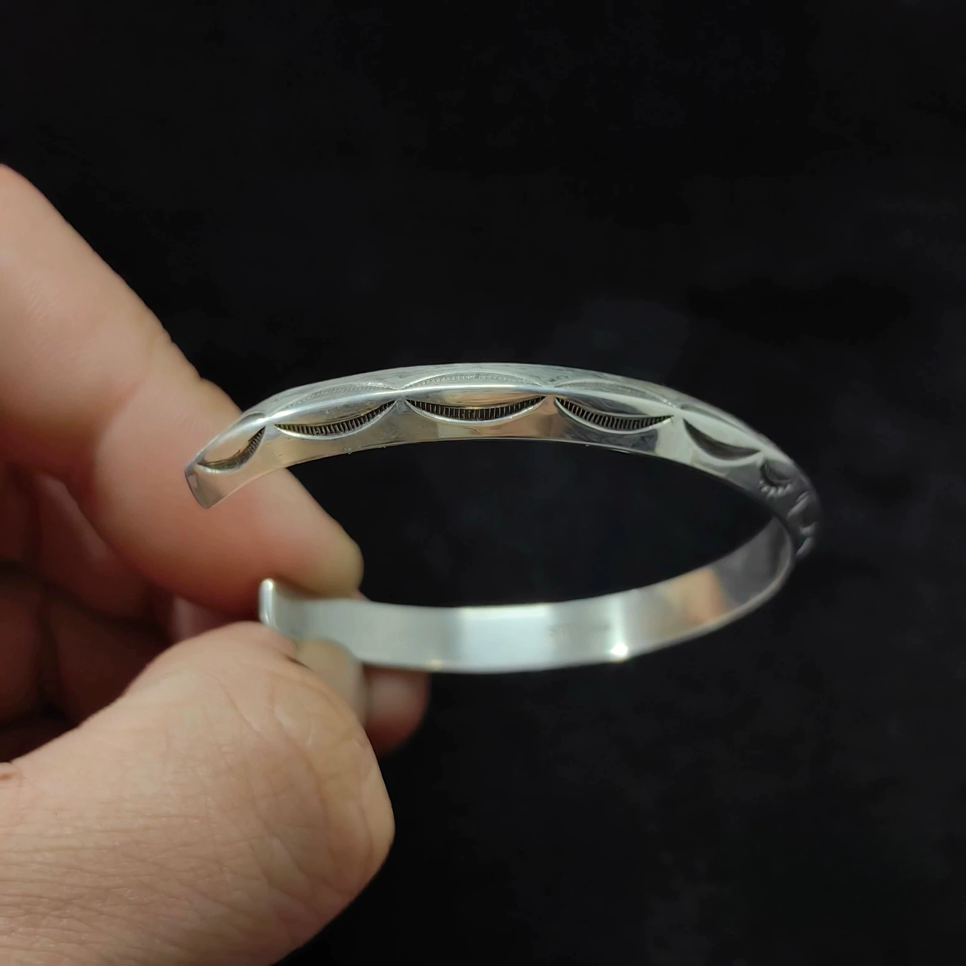 Handcrafted Sterling Silver Cuff Bracelet – Minimalist Wave Engraved Design for Men and Women