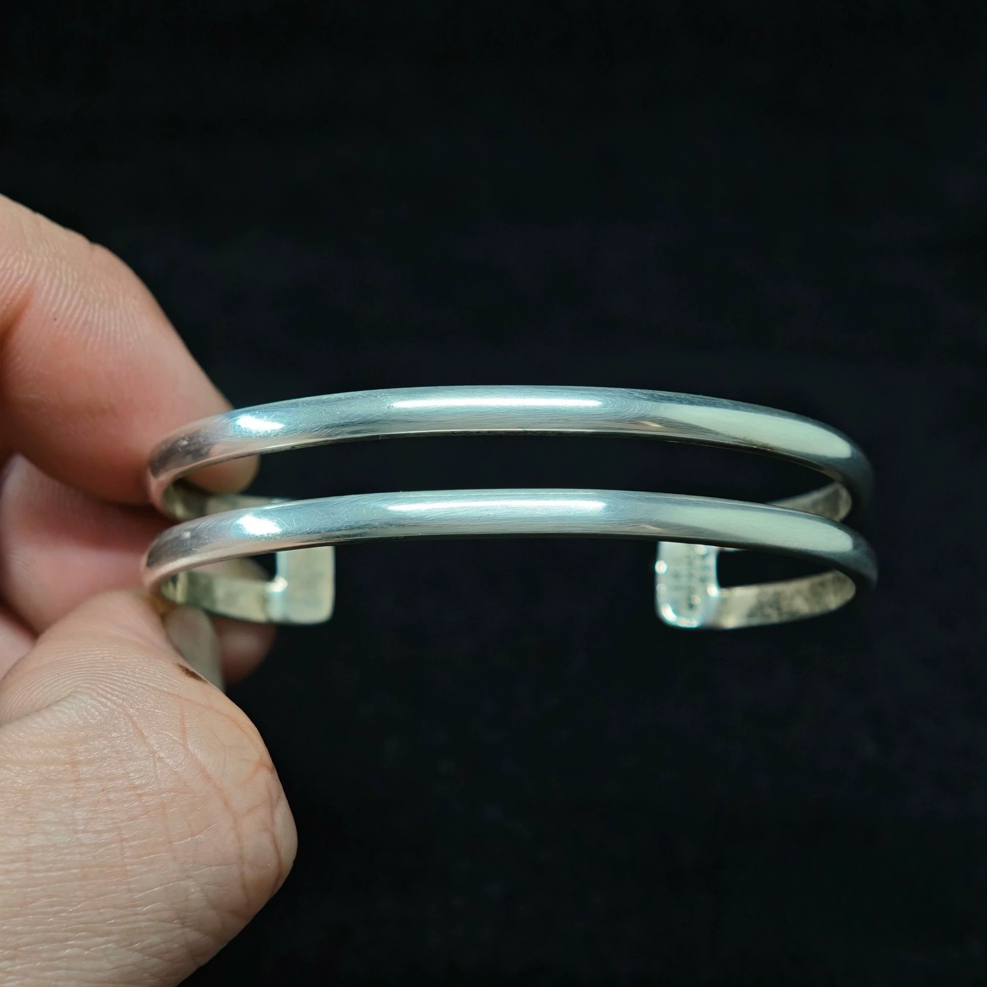 Double Band Sterling Silver Cuff Bracelet – Minimalist Open Bangle for Men and Women