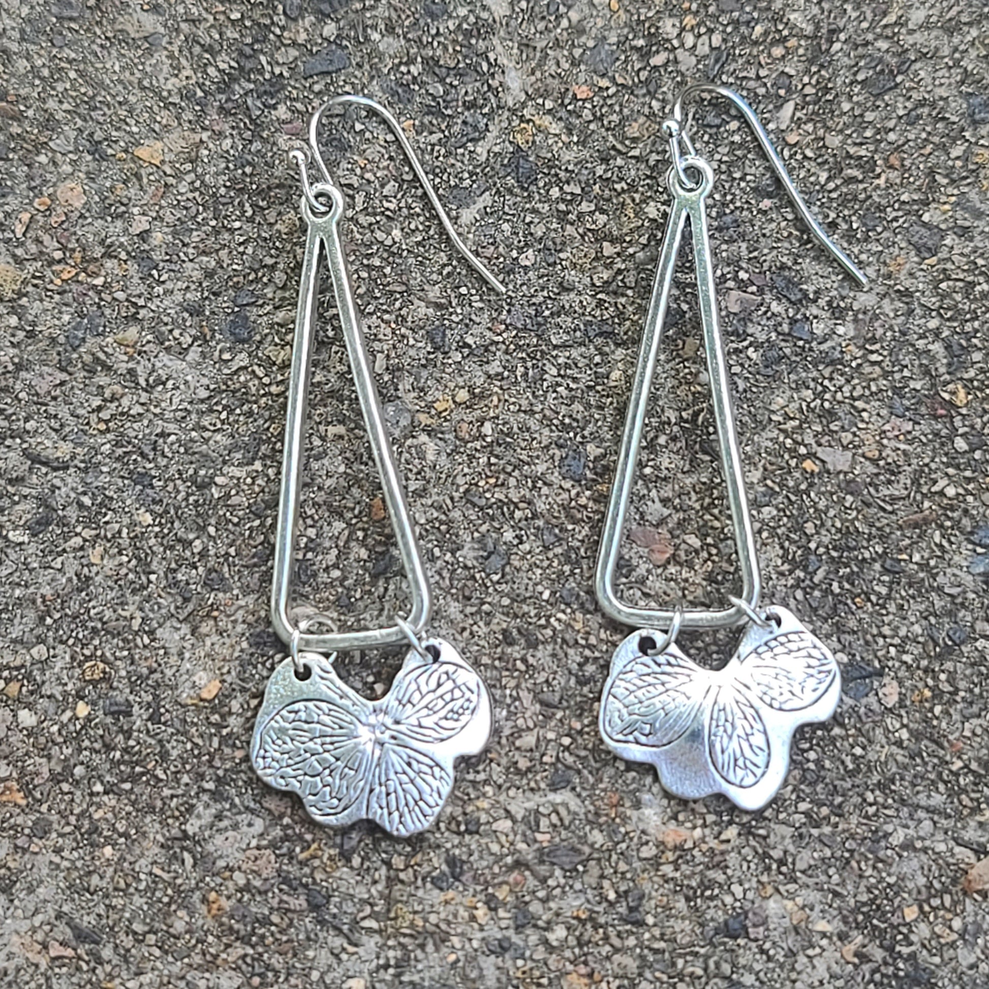 Butterfly Charm Geometric Drop Earrings – Silver-Tone Triangle Frame Dangles