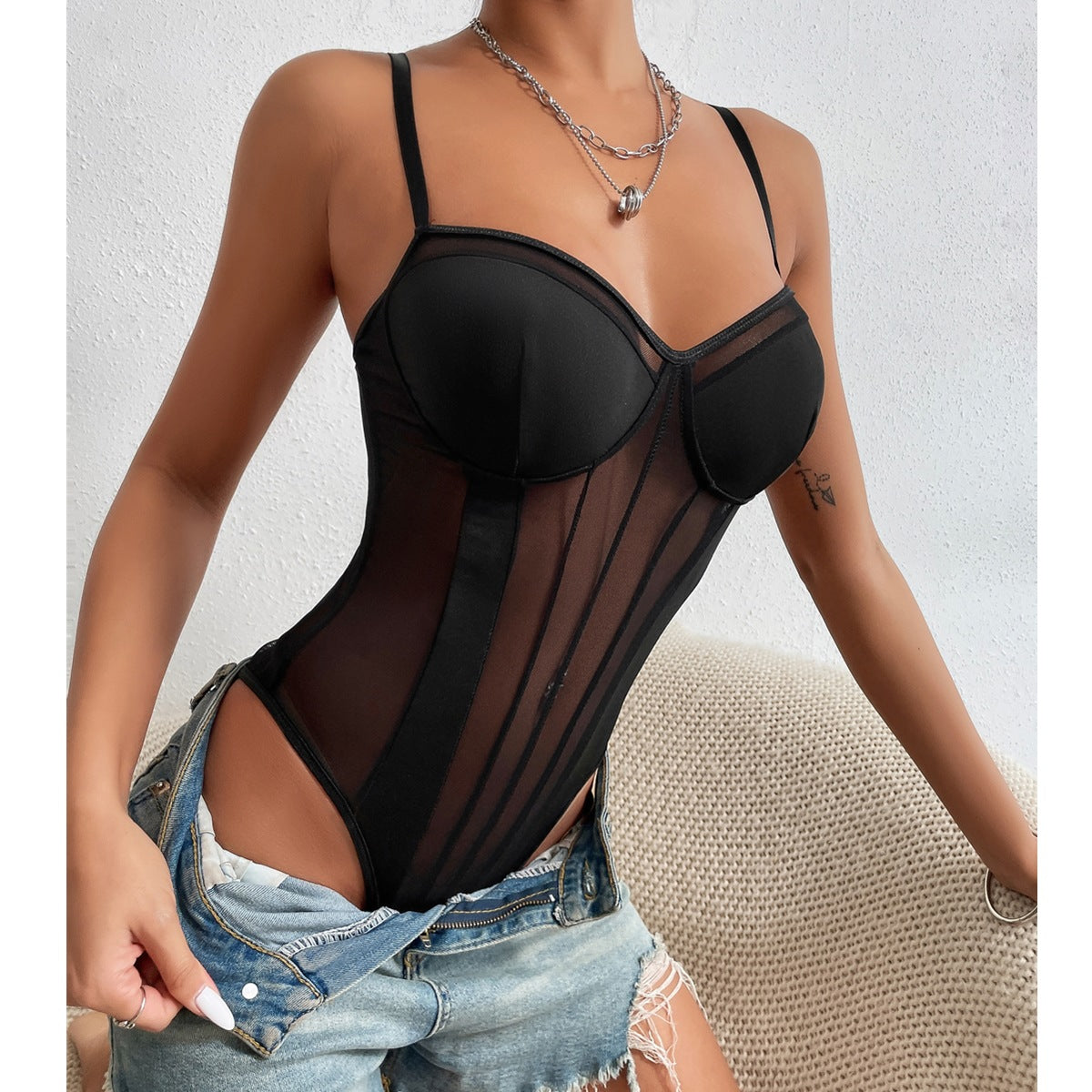 Sheer Backless Lace Bodysuit