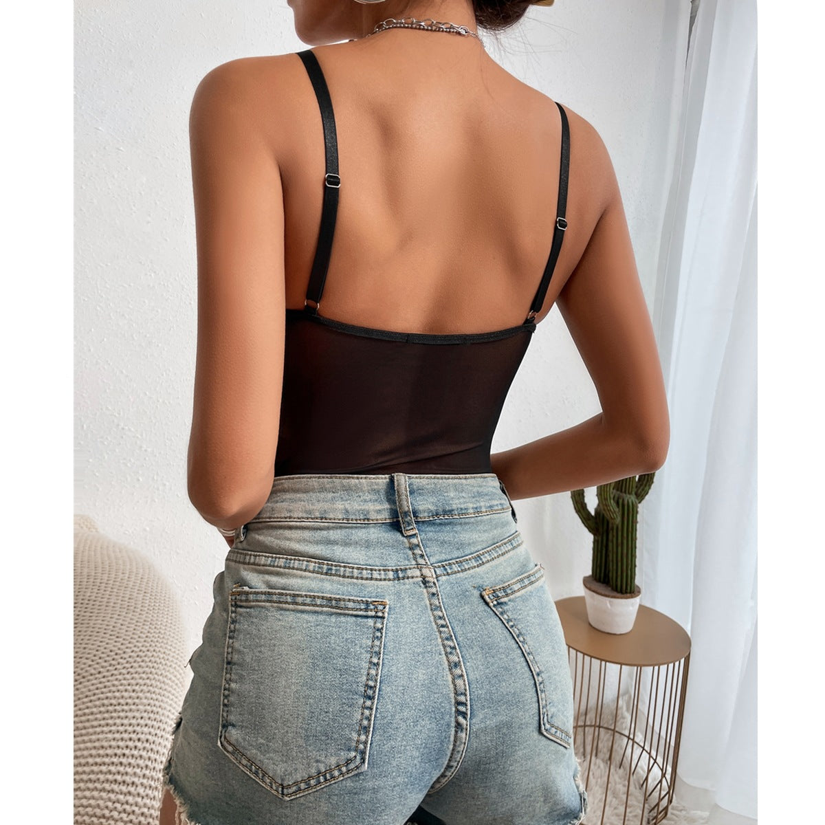Sheer Backless Lace Bodysuit