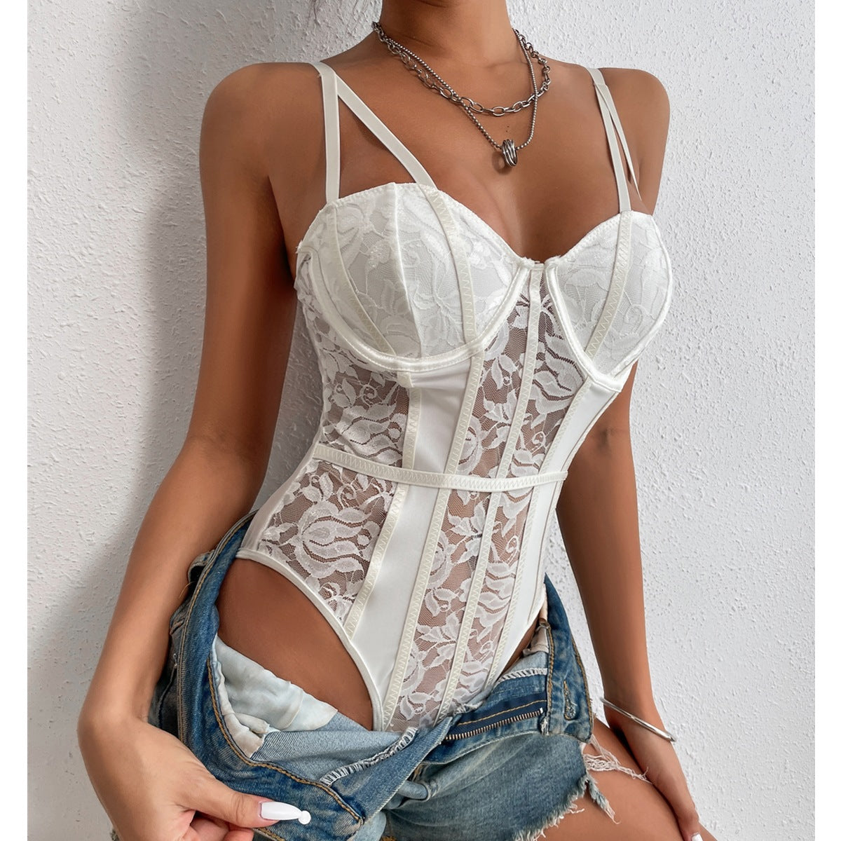 Floral Lace Spaghetti Strap Bodysuit