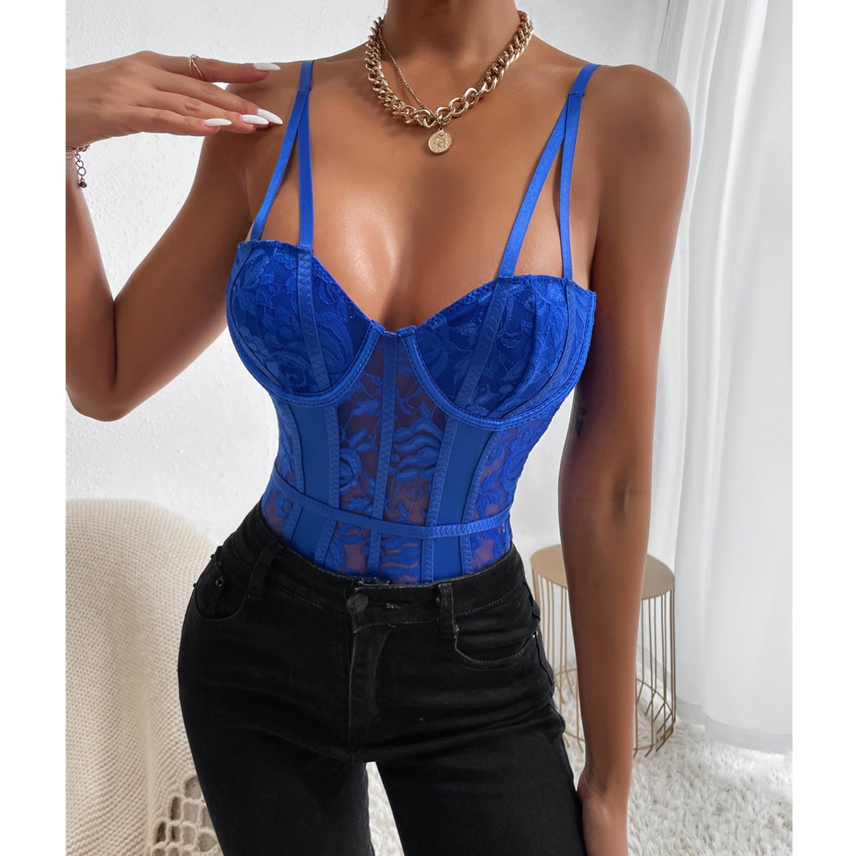 Floral Lace Spaghetti Strap Bodysuit