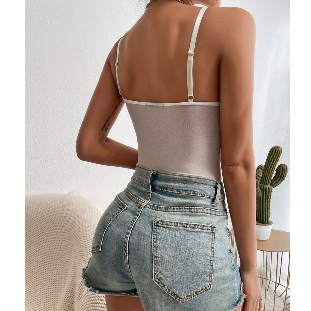 Floral Lace Spaghetti Strap Bodysuit