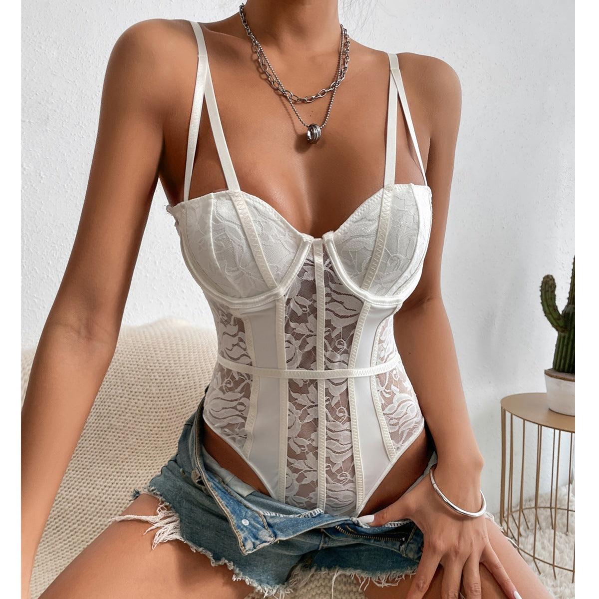 Floral Lace Spaghetti Strap Bodysuit
