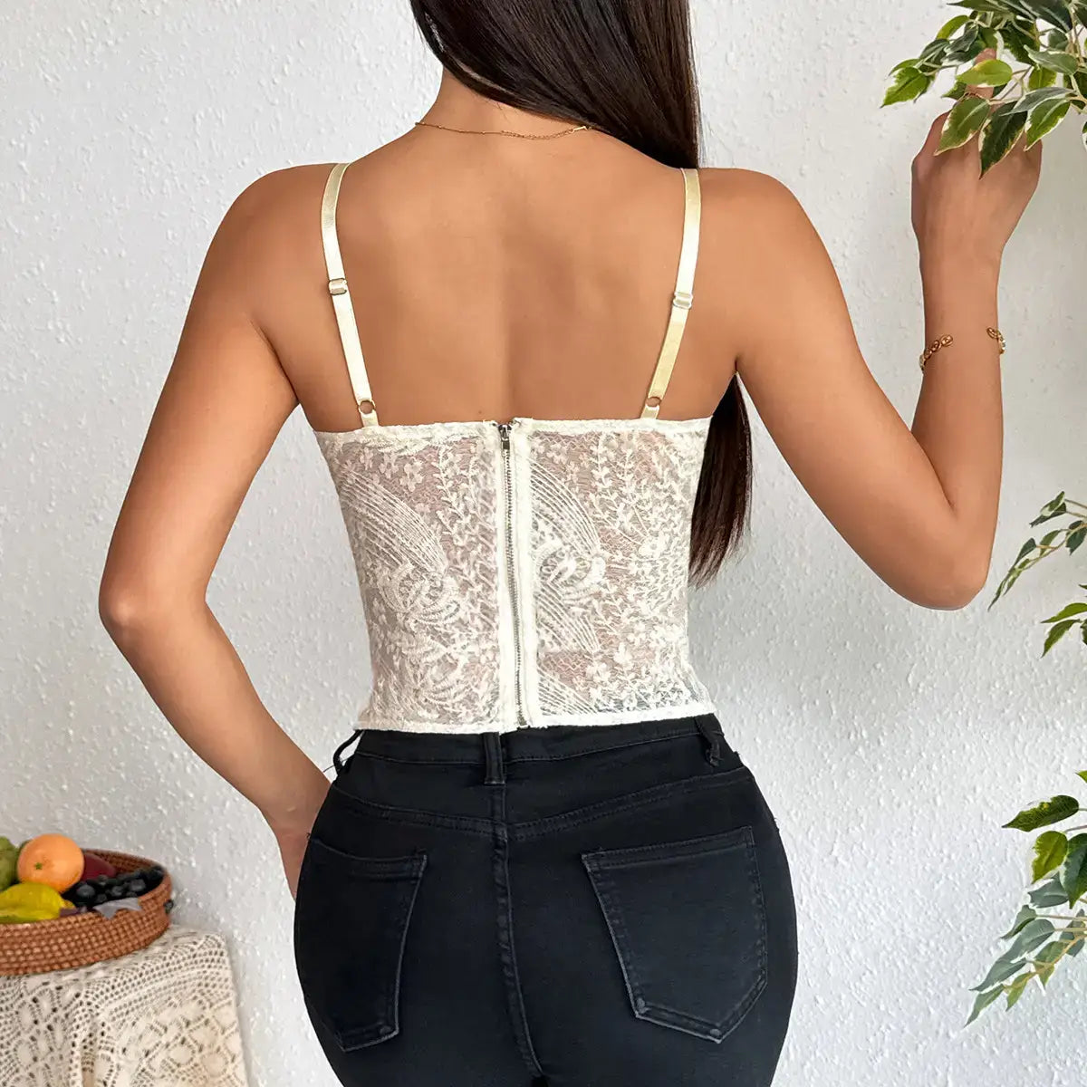 Sweet Floral Embroidered Knit Bustier with Lace-Up & Zipper