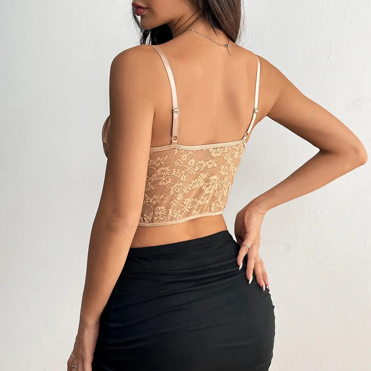Lace Ruffle Bustier with Button Front & Boning