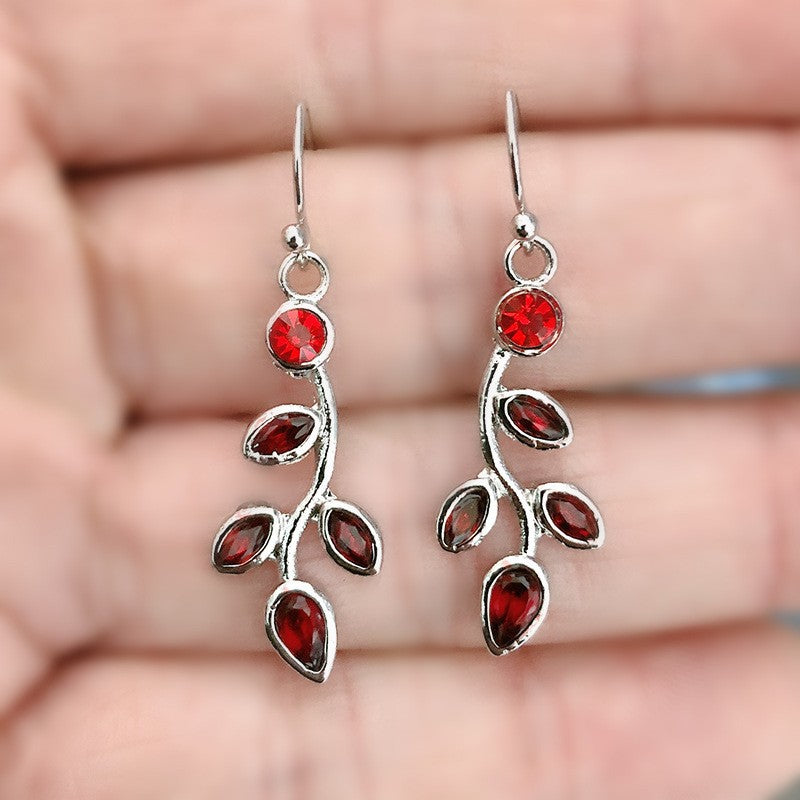 Red Leaf Vine Dangle Earrings
