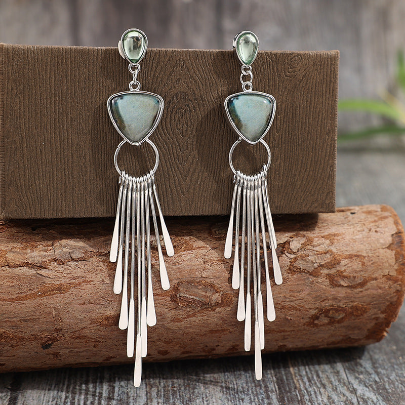 Bohemian Vintage Geometric Tassel Long Alloy Earrings
