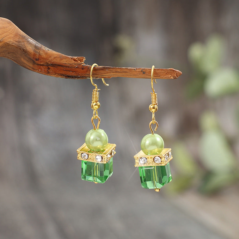 Retro Square Spliced Bead Earrings – Vintage Boho Design