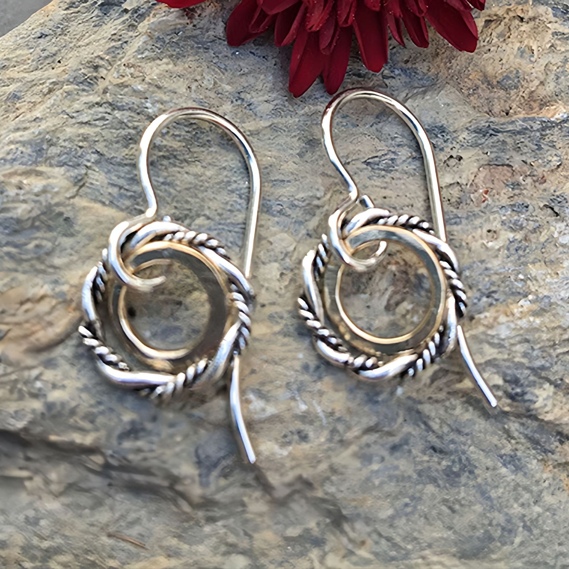 Vintage Two-color Ring Winding Pendant Earrings