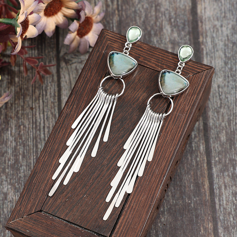 Bohemian Vintage Geometric Tassel Long Alloy Earrings