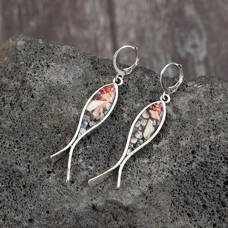 Retro Fish Inlaid Turquoise Earrings – Vintage Boho Creative Design