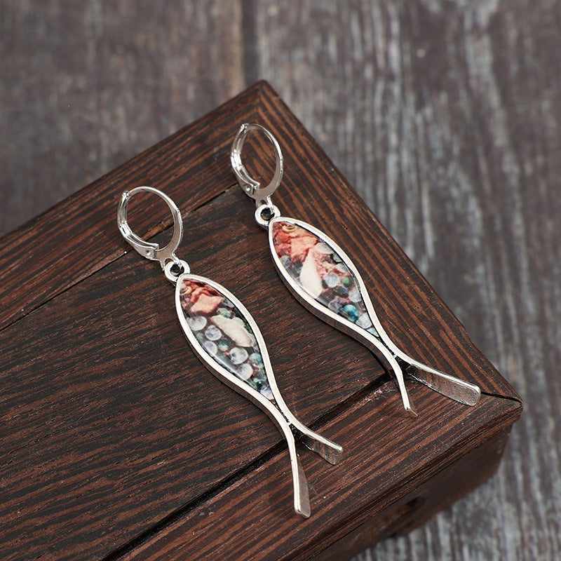 Retro Fish Inlaid Turquoise Earrings – Vintage Boho Creative Design
