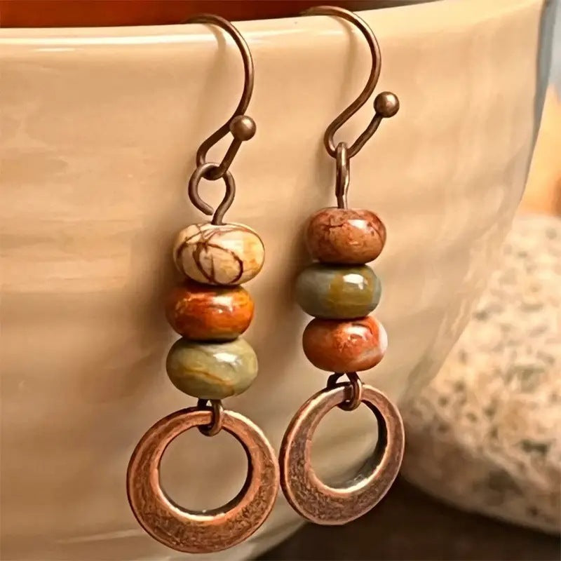 Boho Stone Bead Dangle Earrings