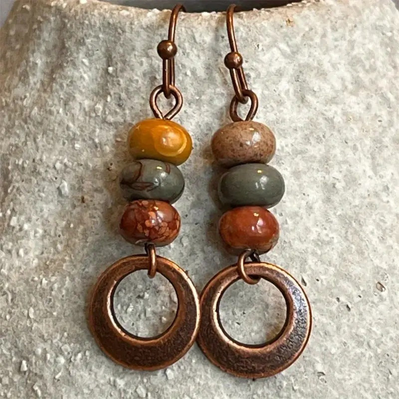 Boho Stone Bead Dangle Earrings
